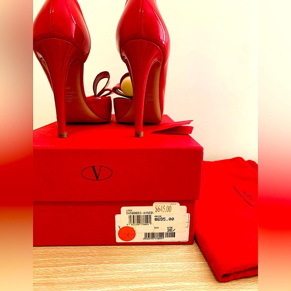 VALENTINO Garavani Red Bow Peep Toe Heels Size 36/6 - Picture 2 of 10